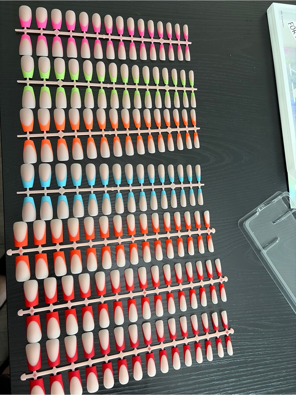 XCoattips Long Rainbow French Gel Manicure 7 Sets + 8 Bonus glue-on sets!
